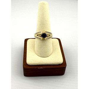 14K Gold Sapphire Ring with Diamonds - Size 8.5